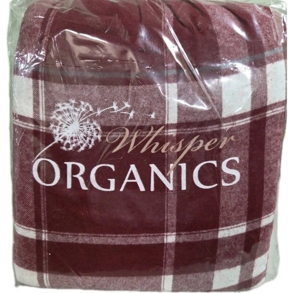 Whisper Organics Full Flannel Sheet Set 100% Organic Cotton Burgundy Plaid GOTS